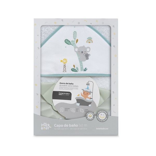 Set de baño bebé Interbaby con capa absorbente y gorro protector distribuidor mayorista