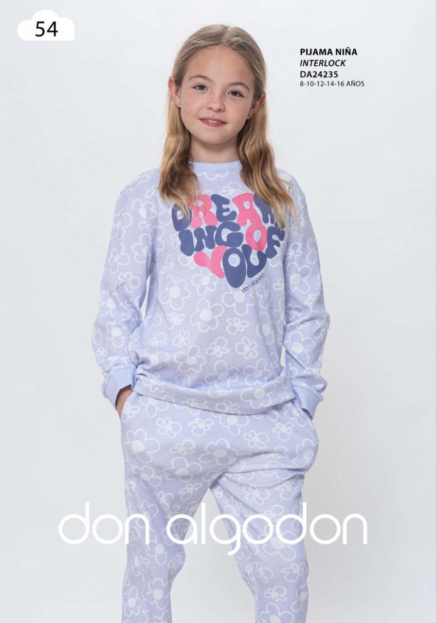 DA 24235 PIJAMA NIÑA INTERLOCK 8 A 16 años DON ALGODON