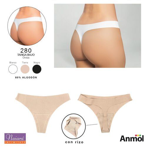 Tanga bajo Naiara 280 de algodón con acabado corte láser invisible en color blanco.