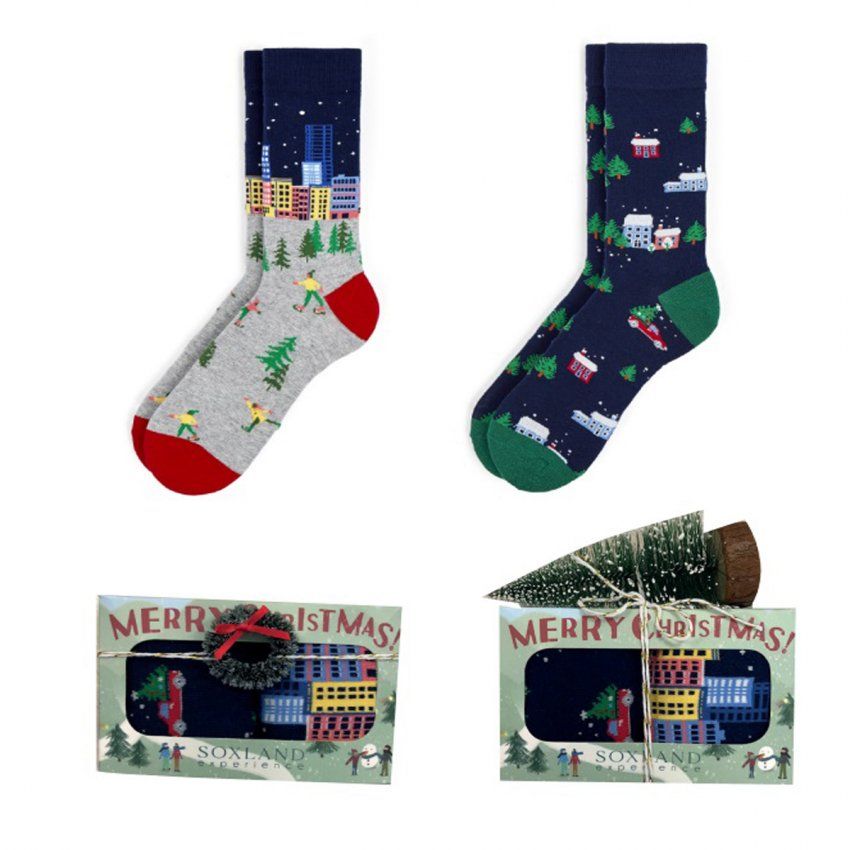 1212204 CAJA REGALO 2 PARES CALCETINES ALBOL O CORONA NAVIDAD SOXLAND