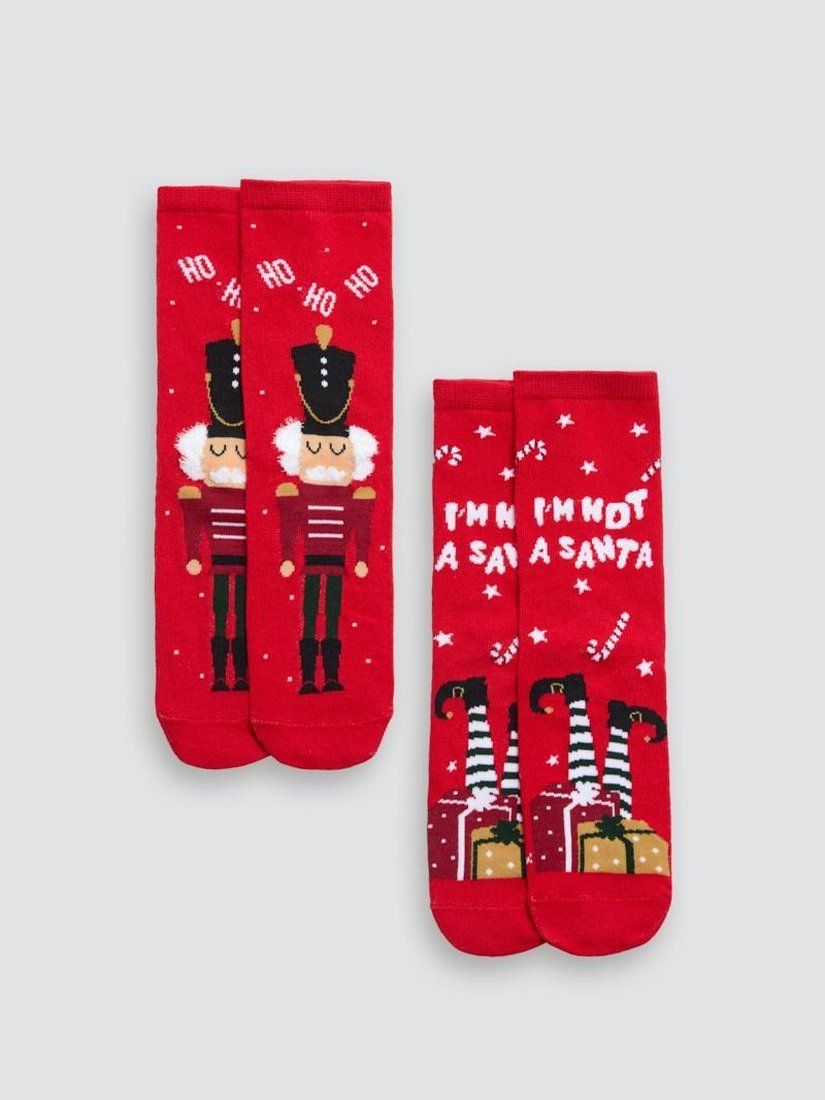 42282 Pack de 2 calcetines con estampado navideño y puño antipresión.
