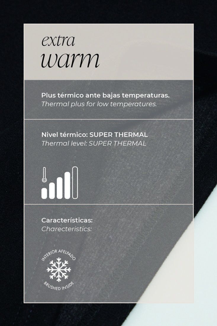 Vista completa de los leggings térmicos de algodón natural con interior afelpado.
