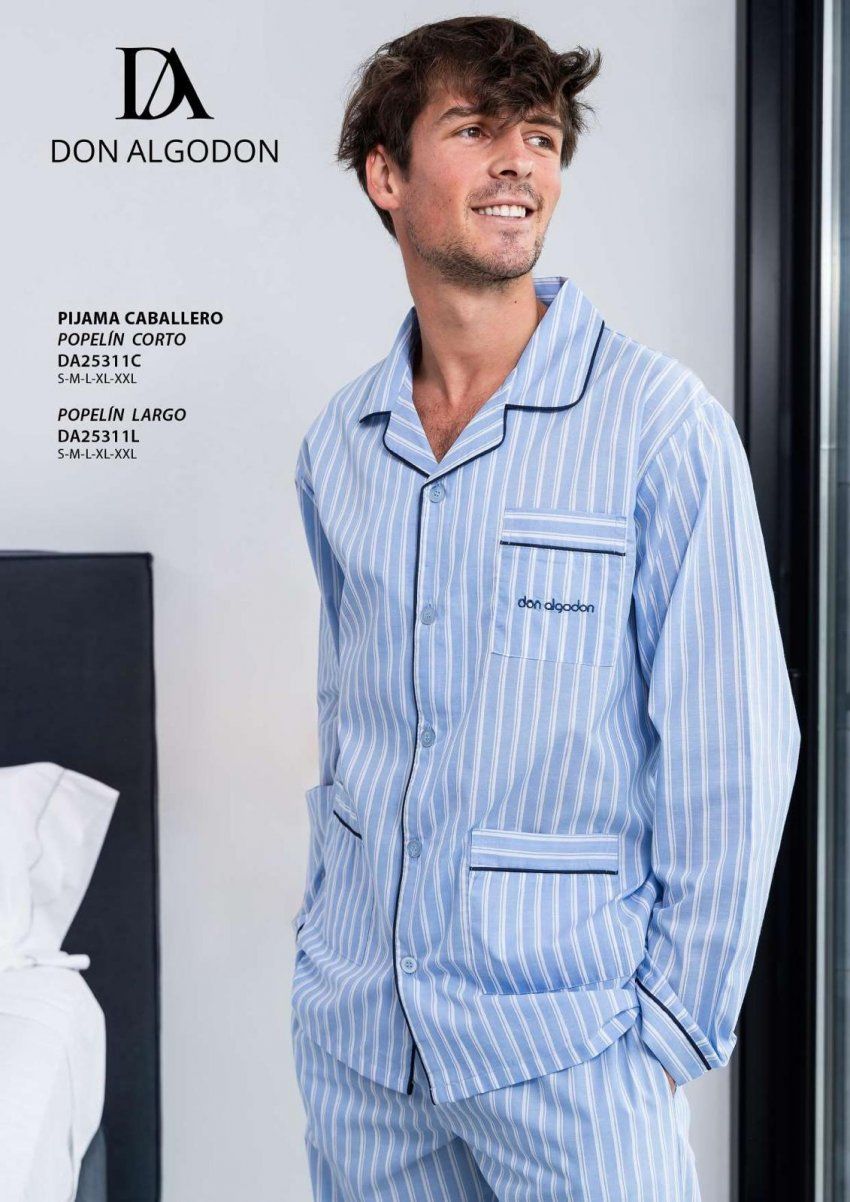 DA25311 PIJAMA ABOTONADO POPELIN DE MANGA LARGA DON ALGODON
