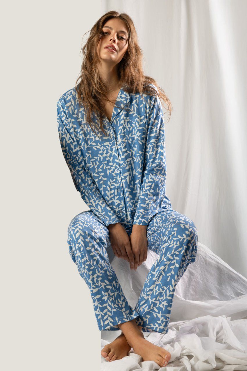 64604 ADMAS GARDEN Pijama Abierto Manga Larga Garden Leaves para Mujer