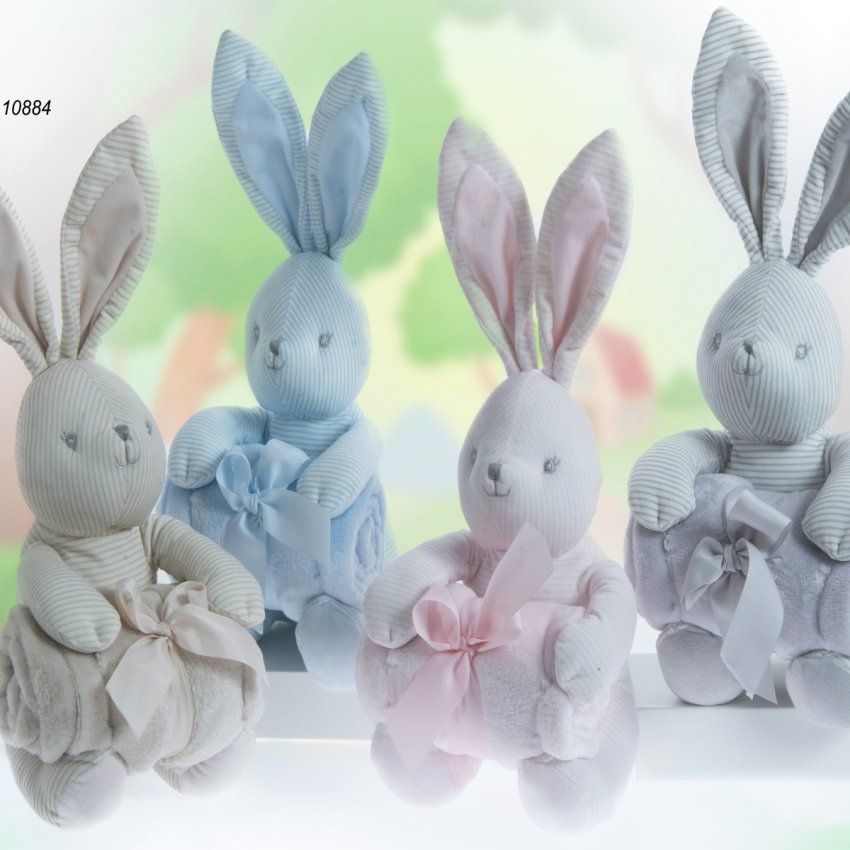 10884 Set pack de regalo muneco peluche y manta de coche para bebe marca fabrica Gamberritos casa dorada almacen mayorista distribuidor