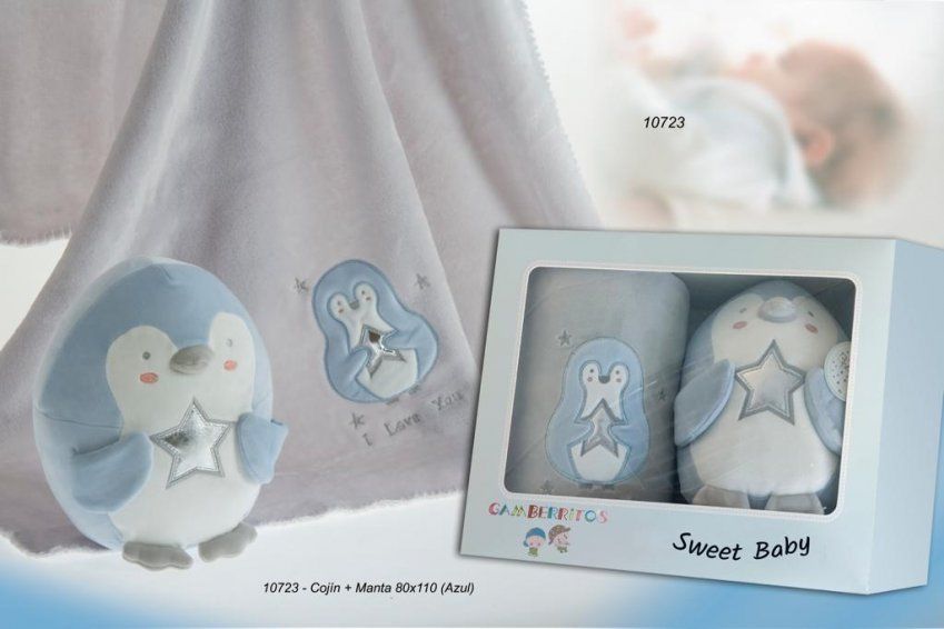 10723 MANTA CON PELUCHE PINGUINO 80x110 GAMBERRITOS