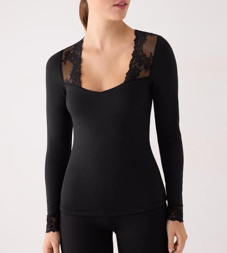 Camiseta térmica mujer color dark chocolate con encaje Ysabel Mora