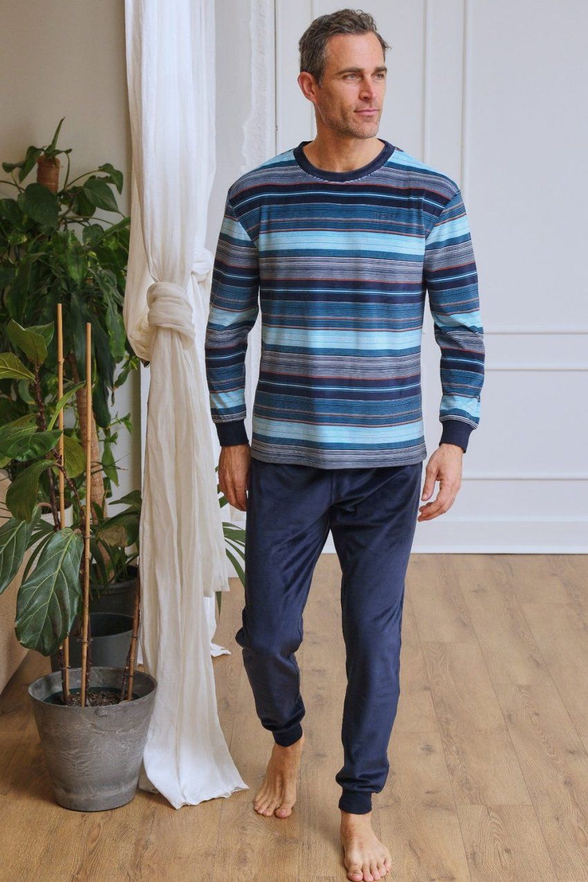 pijama hombre muslher en spandex, listado y cuello redondo