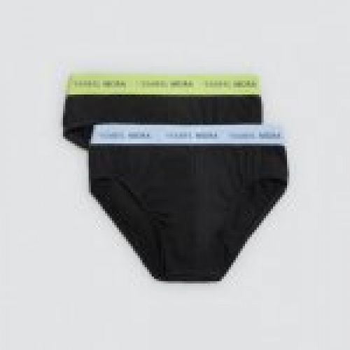 20413 Pack de 2 calzoncillos slip básicos de algodón natural con el logo en la cintura elástica.