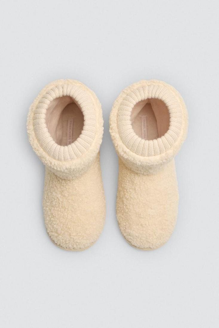 14166 Botas de casa para mujer con cuello tipo calcetín y pelo rizado al por mayor.