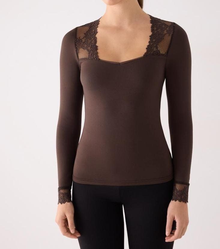 Camiseta térmica negra de mujer Ysabel Mora con encaje en escote y puños e interior afelpado.