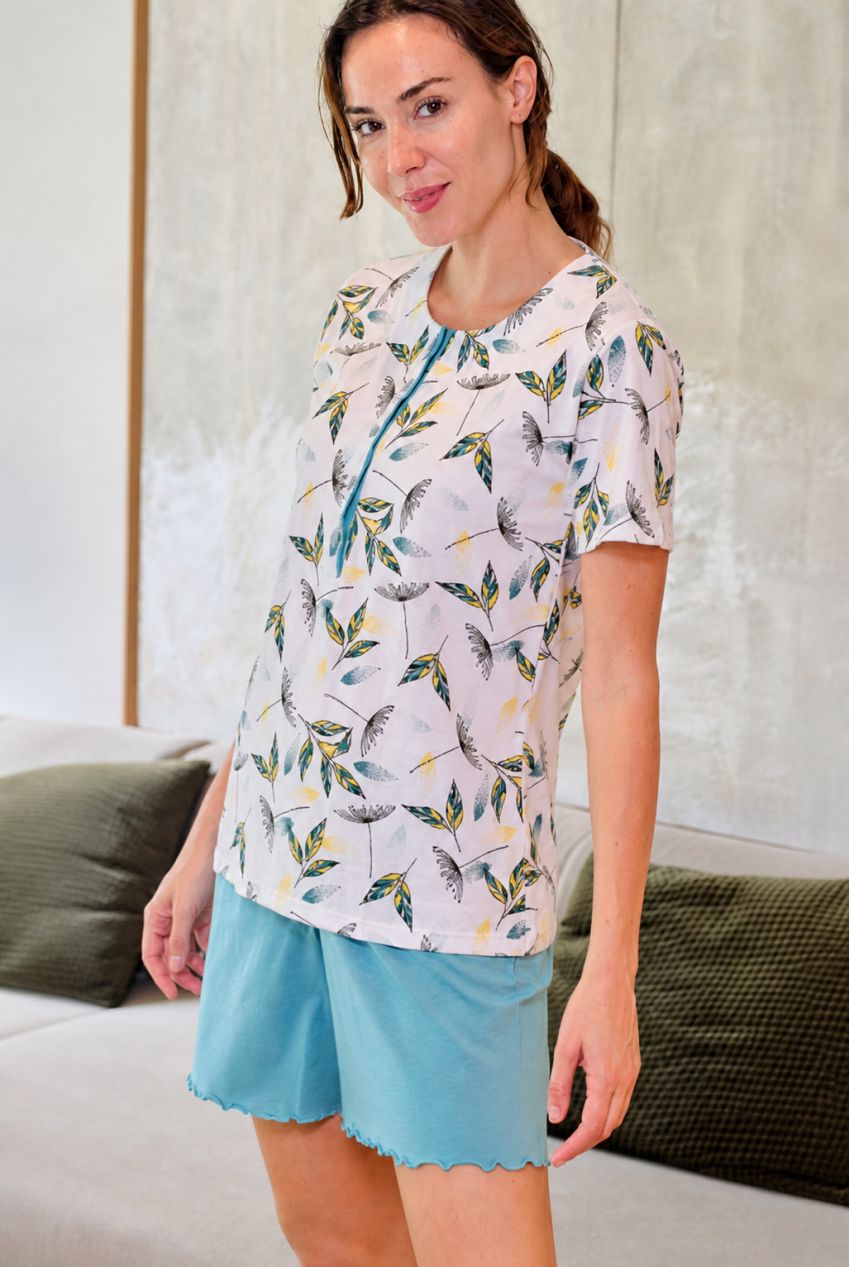 Pijama mujer Muslher 266002 de verano en algodón con manga corta y pantalón corto, fresco y cómodo al por mayor