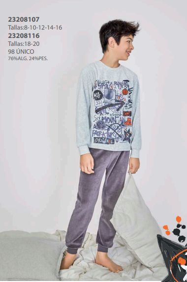 23208107  PIJAMA NIÑO 8 A 16 TERCIOPELO / 23208116 tallas 18 y 20 TOBOGAN