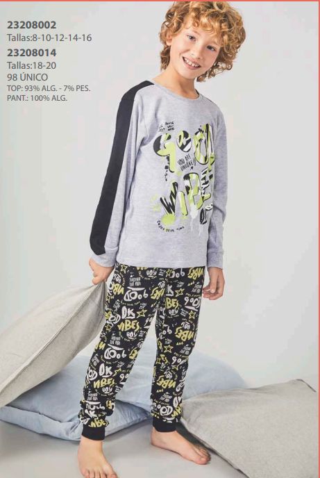 23208002 PIJAMA NIÑO 8 A 16 INTERLOCK / 23208014 18 A 20 AÑOS TOBOGAN