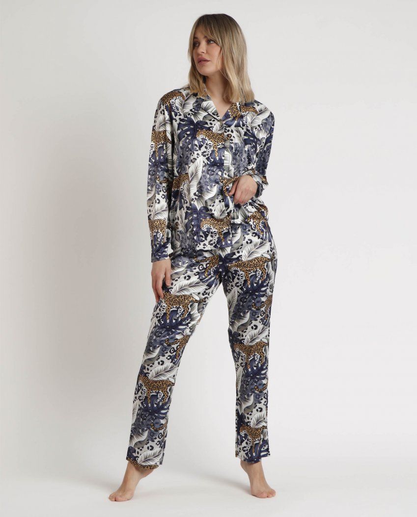 62556 PIJAMA MUJER ABIERTO LEOPARDO SATEN ADMAS LUXURY