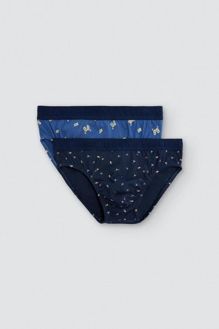 Vista frontal en modelo del pack de 2 slips estampados Ysabel Mora 20459.