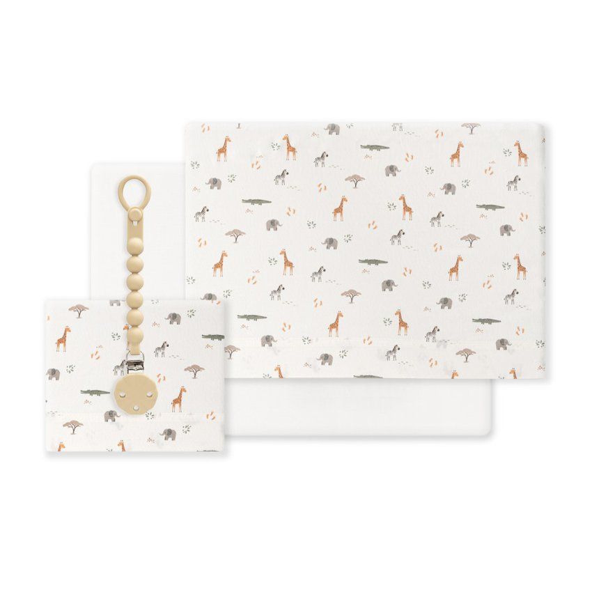 Juego de sábanas cuna bebé Interbaby 03347 con estampado safari y chupetero incluido