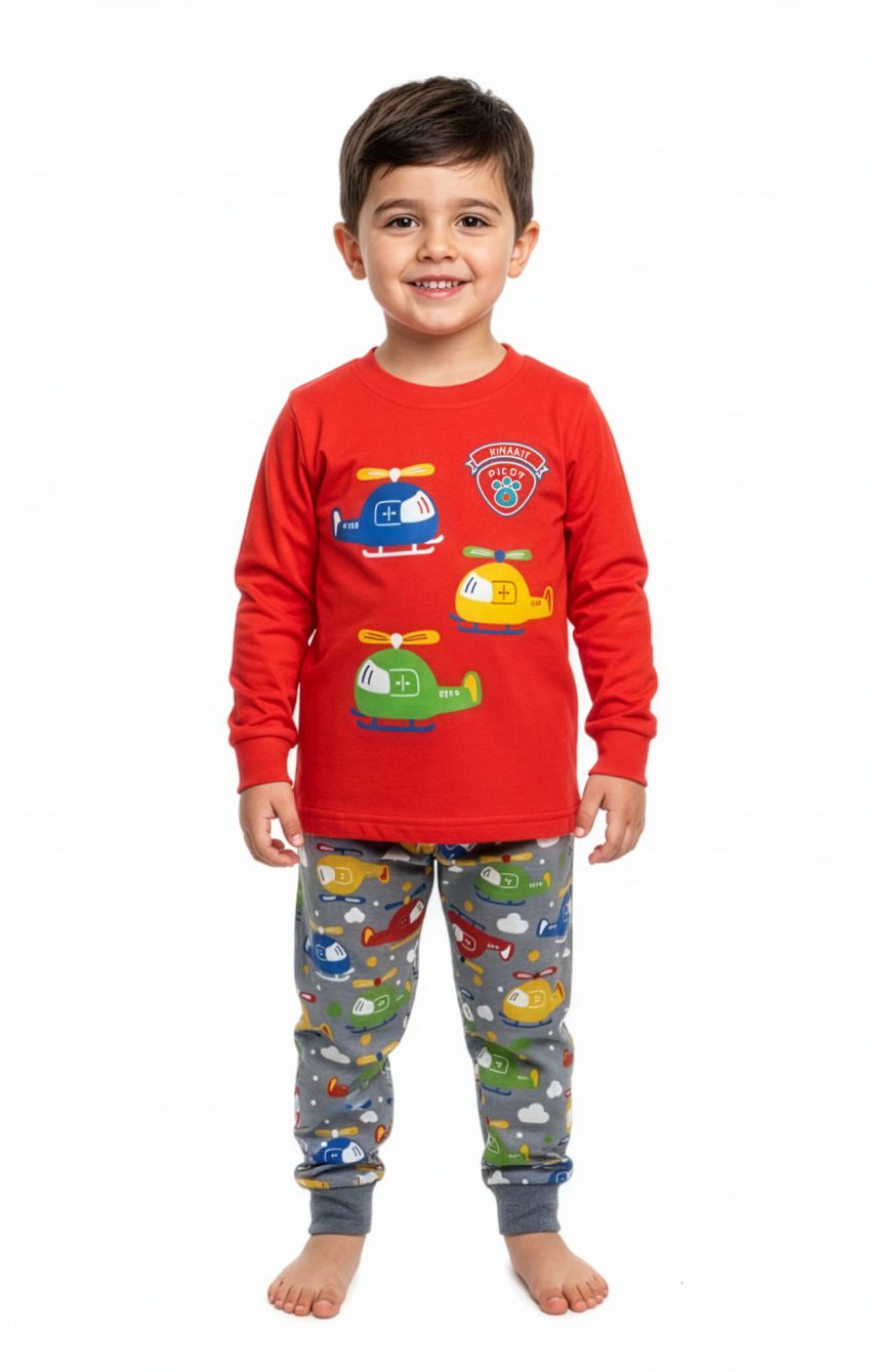 KN 158 PIJAMA NIÑO INTERLOCK HELICOPTERO 2 a 6 AÑOS KINANIT