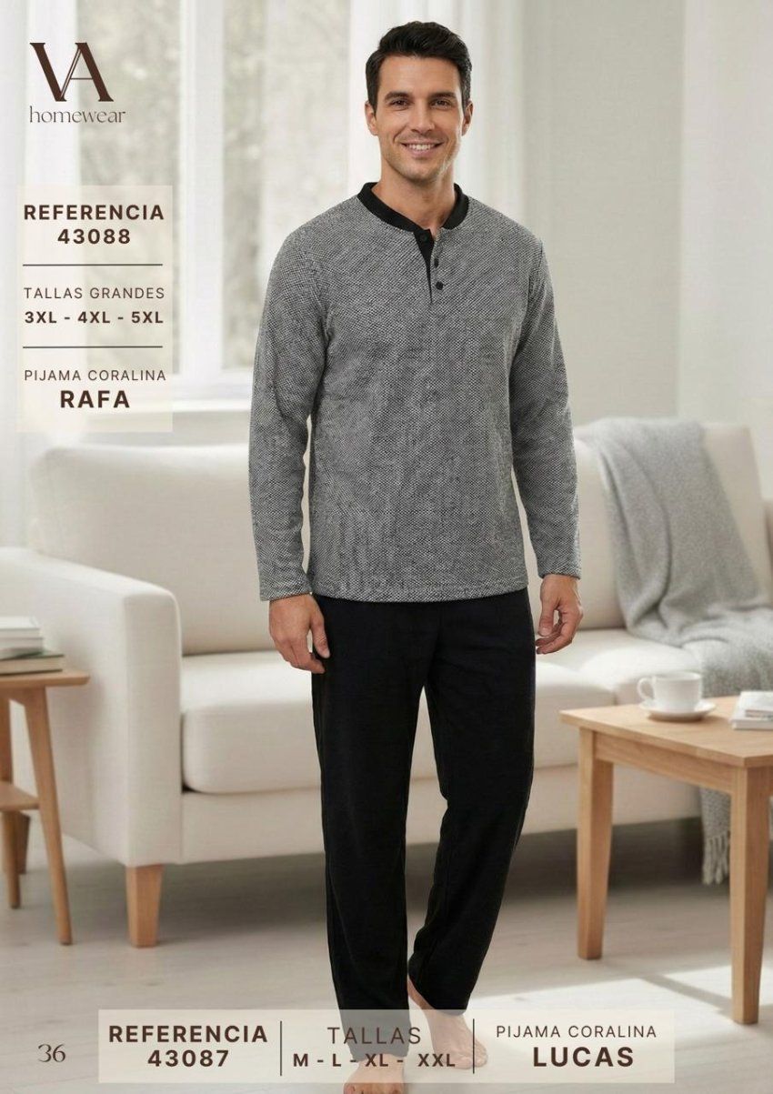 Pijama de hombre Vanila Lucas 43087 de coralina gris y negro
