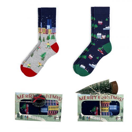 1212204 CAJA REGALO 2 PARES CALCETINES ALBOL O CORONA NAVIDAD SOXLAND