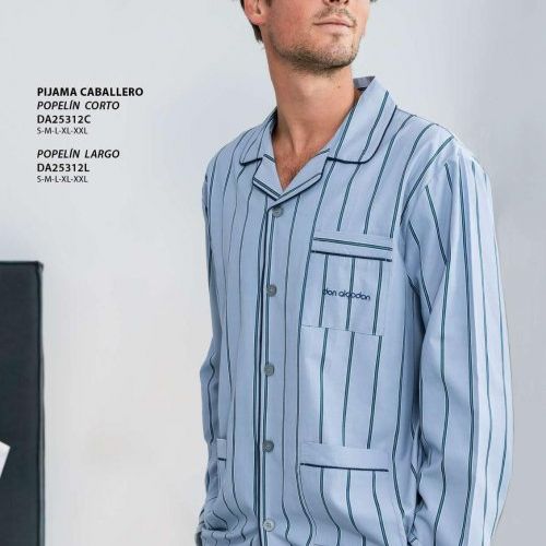 PIJAMA HOMBRE DE MANGA Y PANTALON LARGO DE POPELIN ABOTONADO DE LA MARCA DON ALGODON
