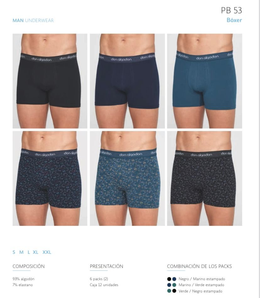 PB53 BOXER CABALLERO DON ALGODON PACK-2 (Precio Ud:2,96€)
